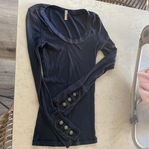 Free People thermal with distressed button cuff detail M